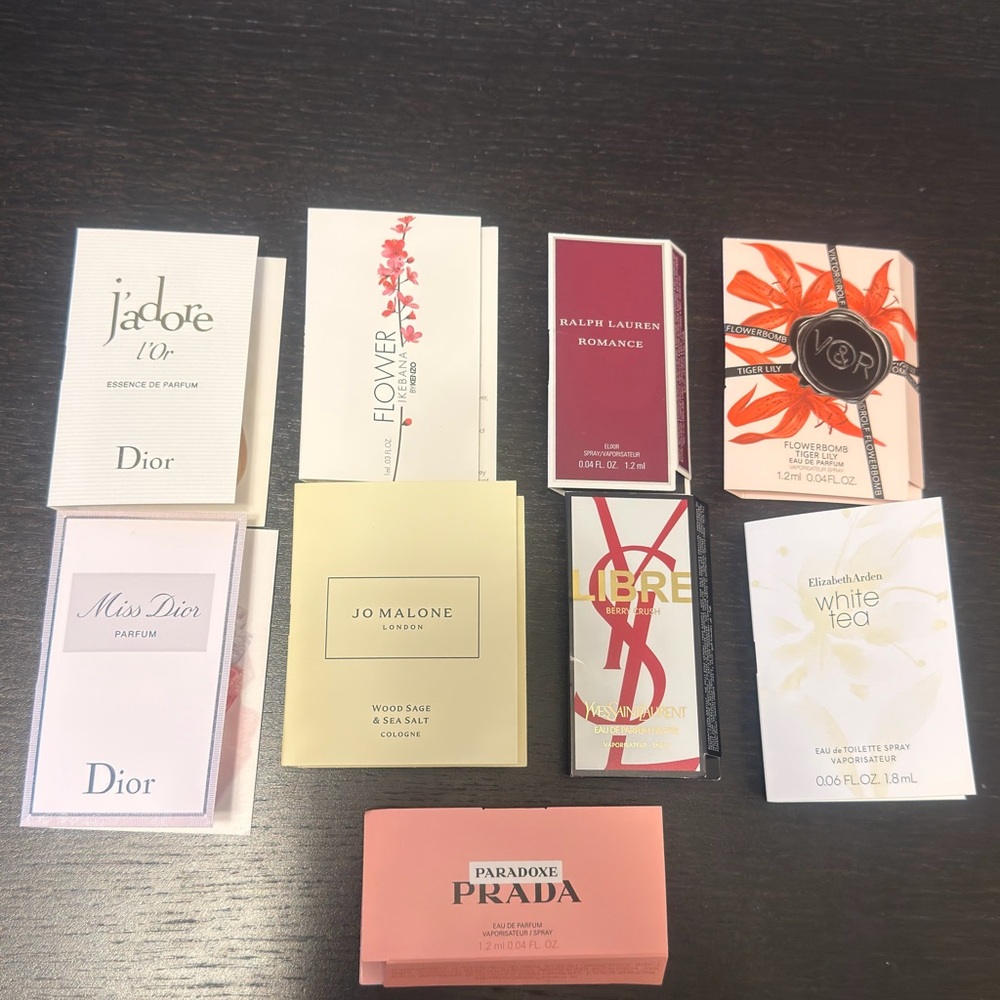 Perfume samples x9 jo malone prada paradoxe miss dior jadore ralph ysl libre